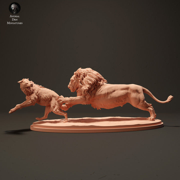 Product photo Animal Figure Diorama, Model Building: 0: Lion hunting Hyena: Animals from Africa