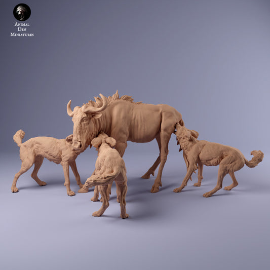Produktfoto Tier Figur Diorama, Modellbau: 0: Afrikanische Wildhunde jagen Gnu: Tiere aus Afrika