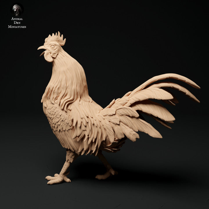 Product photo animal figure diorama, model building: 0: Farm animal figures: 2 roosters - running and crowing