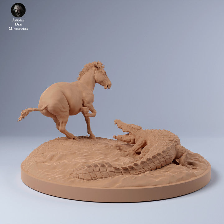 Product photo Animal Figure Diorama, Model Building: 0: Zebra and Crocodile at the Waterhole: Animals from Africa