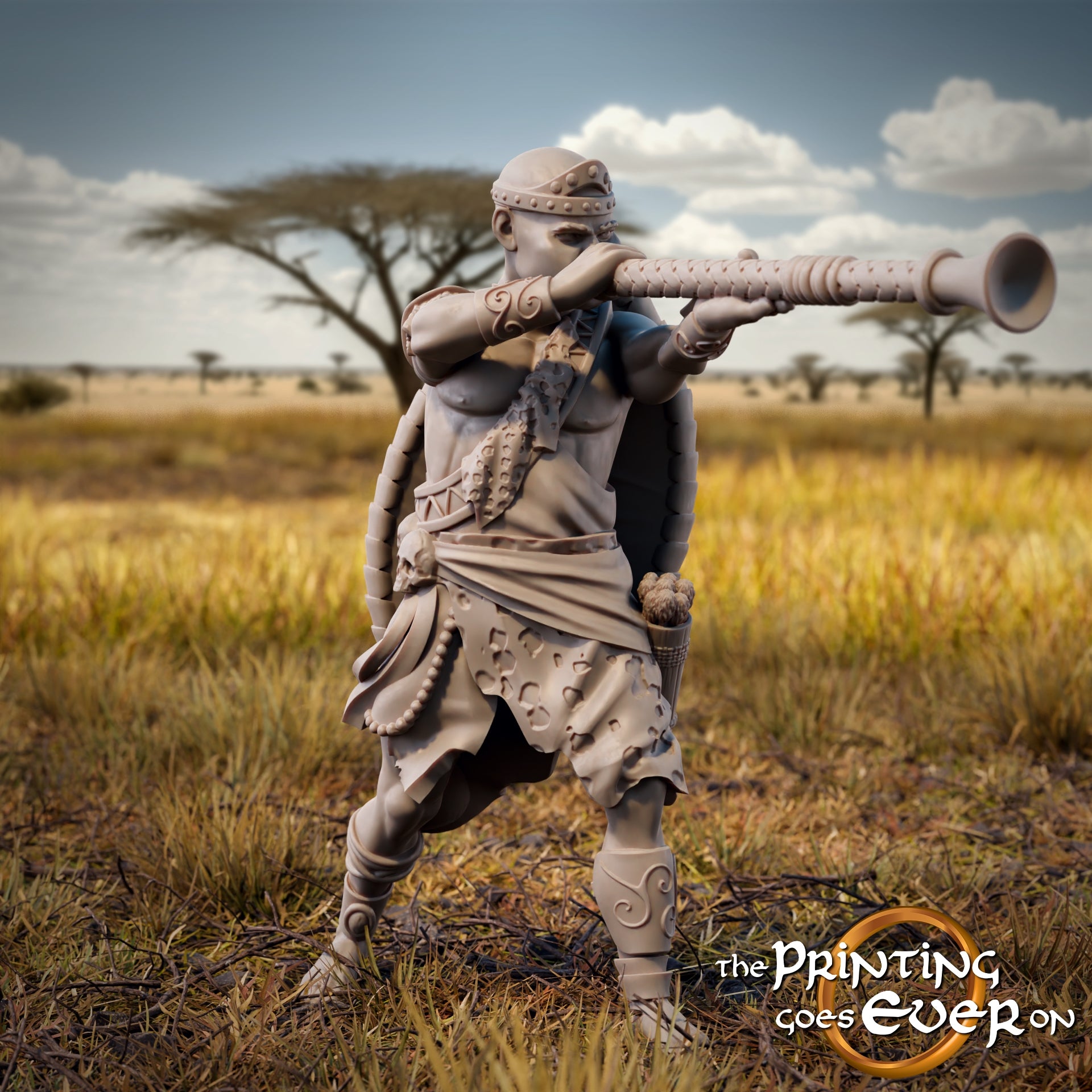Product photo Tabletop 28mm The Printing Goes Ever On (TPGEO) 0: Warrior of the Savanna: Proud Native Tribe with Chief