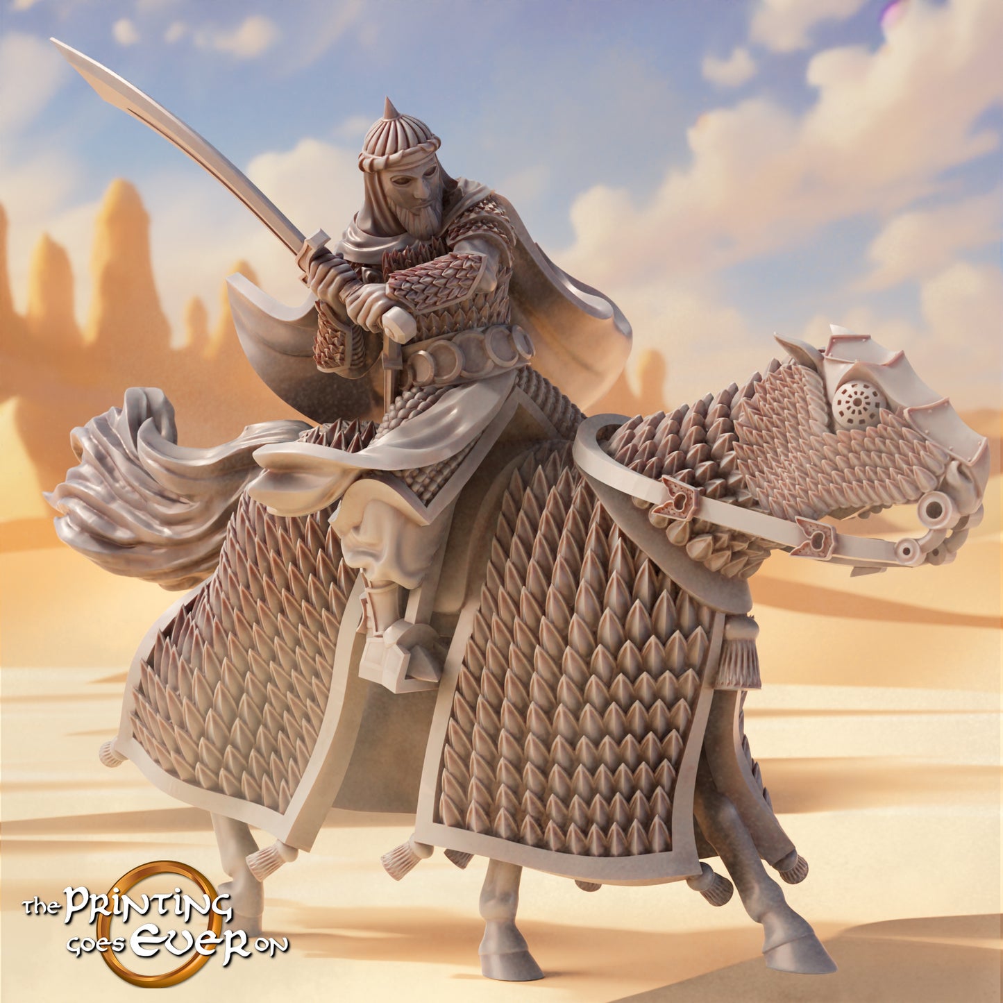 Product photo Tabletop 28mm The Printing Goes Ever On (TPGEO) 0: Riders of the East: Captain and Followers on Horses - Oriental Desert Nomads
