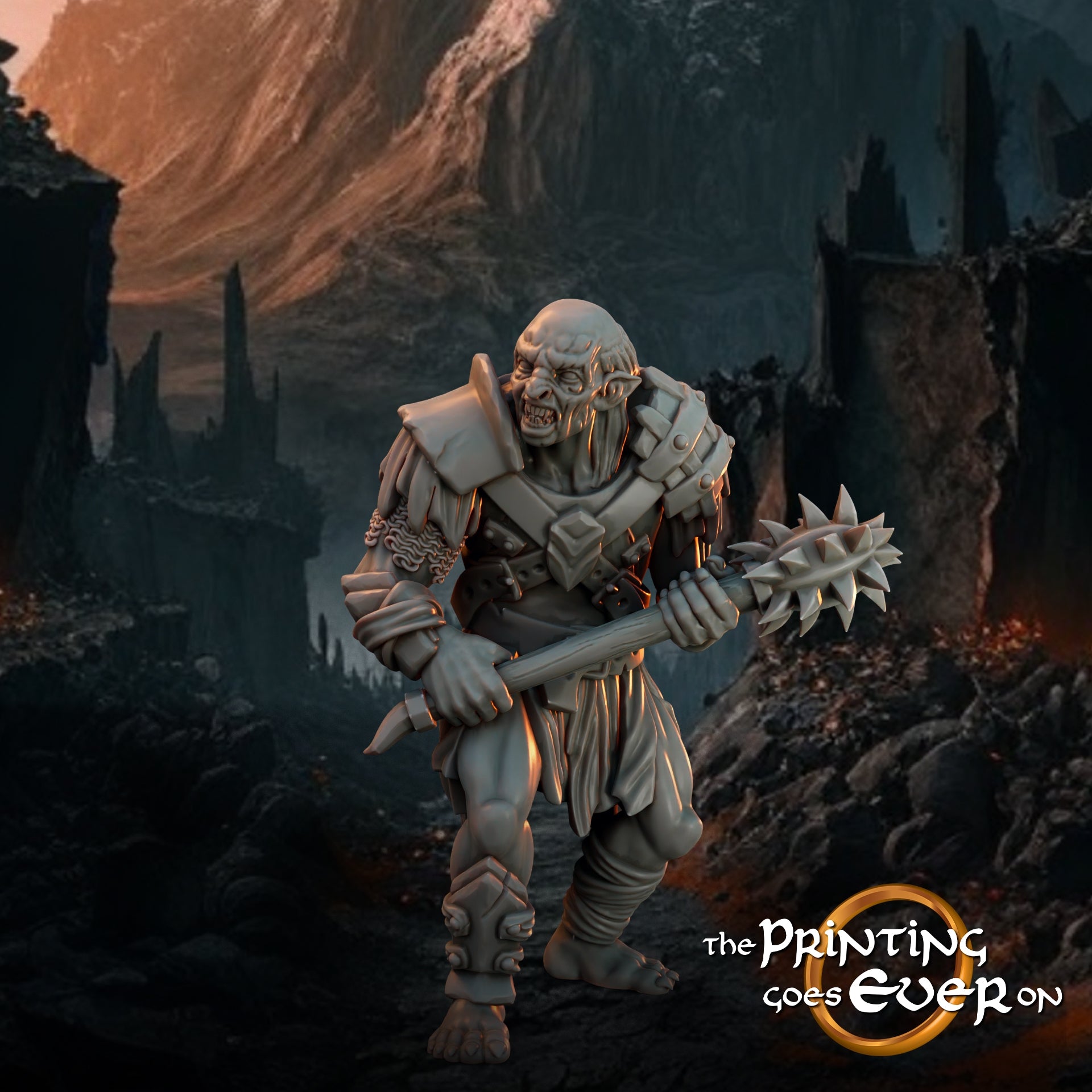 Product photo Tabletop 28mm The Printing Goes Ever On (TPGEO) 0: Orc Plunderer B: Marauder Combat Squad of Evil with Standard - Attacker of the White City