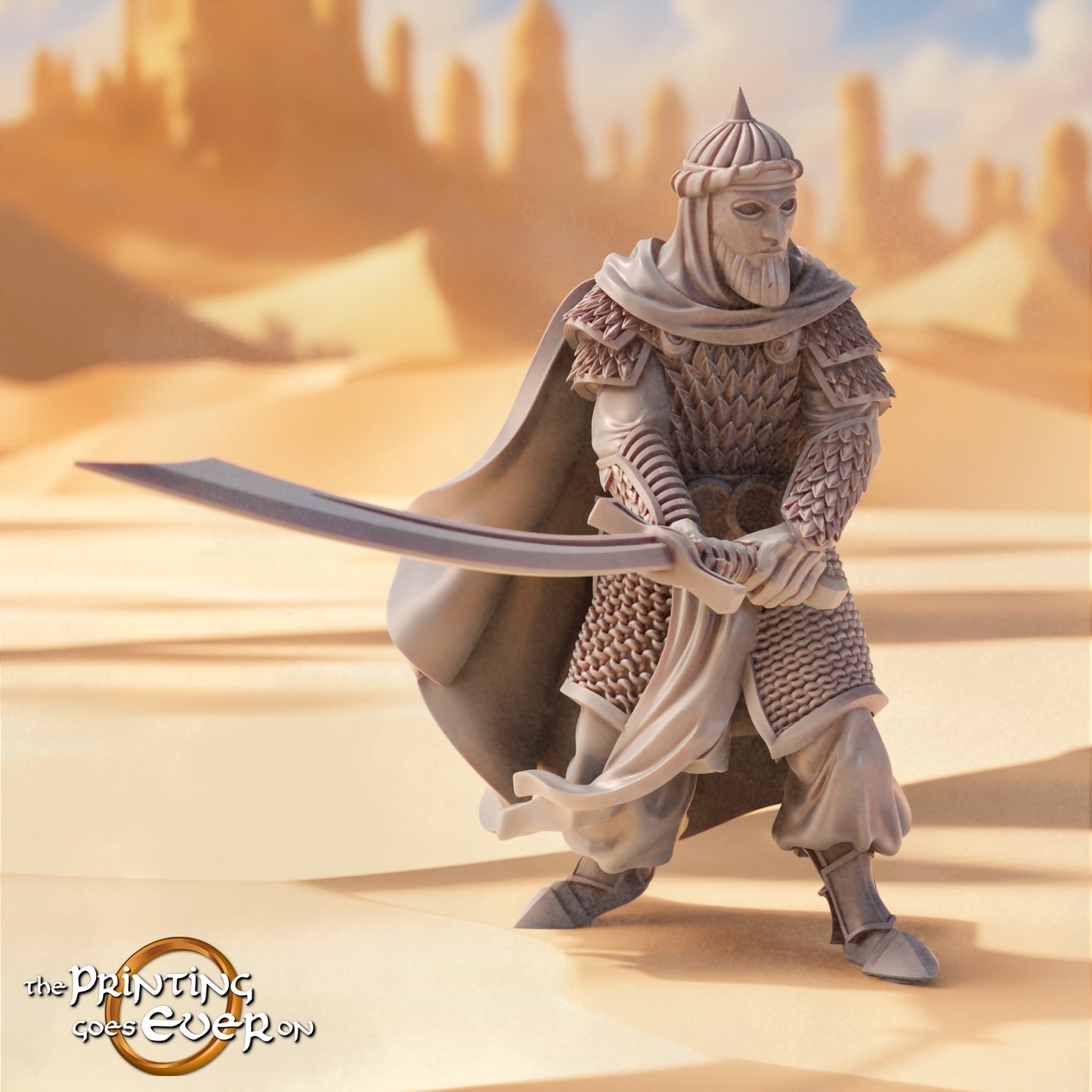 Product photo Tabletop 28mm The Printing Goes Ever On (TPGEO) 0: Leader of the East: Captain and Advisor - Oriental Desert Nomads
