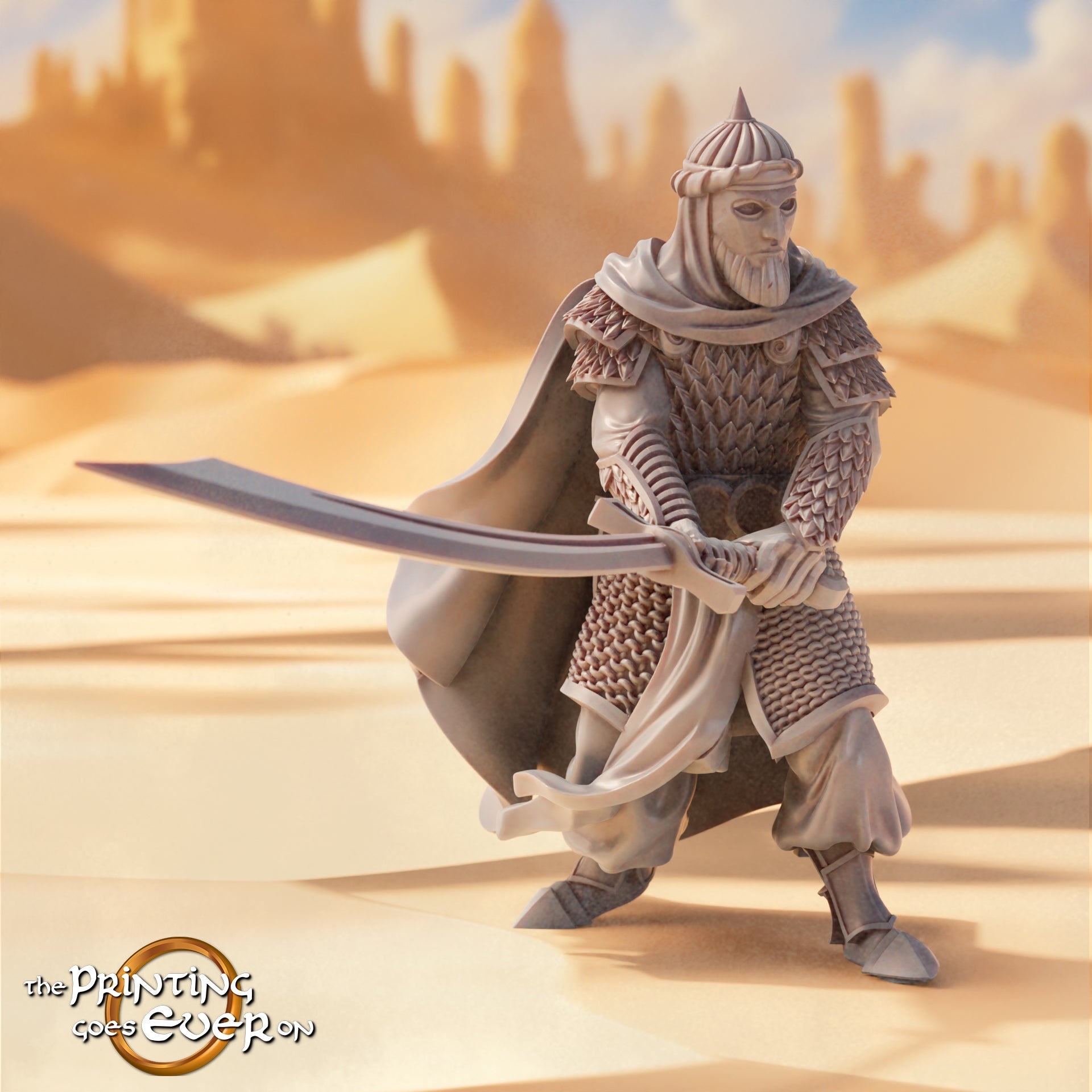 Product photo Tabletop 28mm The Printing Goes Ever On (TPGEO) 0: Leader of the East: Captain and Advisor - Oriental Desert Nomads