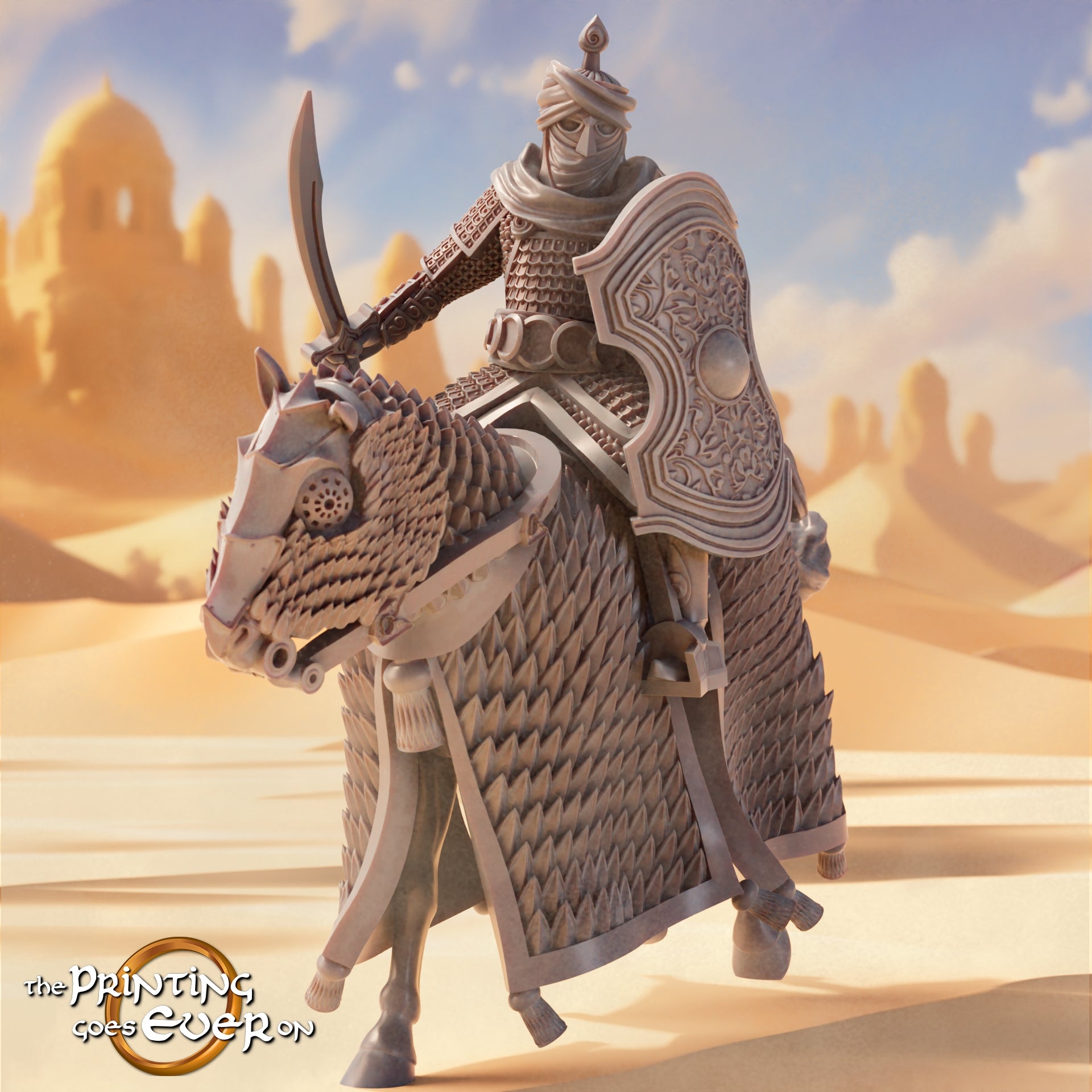 Product photo Tabletop 28mm The Printing Goes Ever On (TPGEO) 0: Riders of the East: Captain and Followers on Horses - Oriental Desert Nomads
