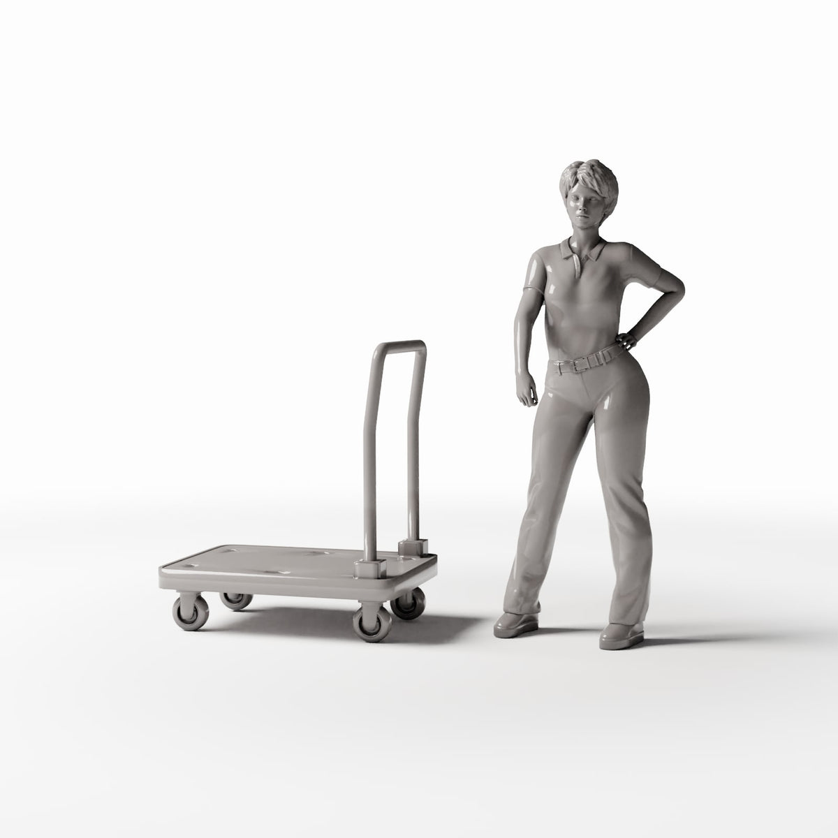 Diorama model-building product photo 1: Warehouse Diorama: Small Platform Trolley with Push Handle (Ref. 982D)