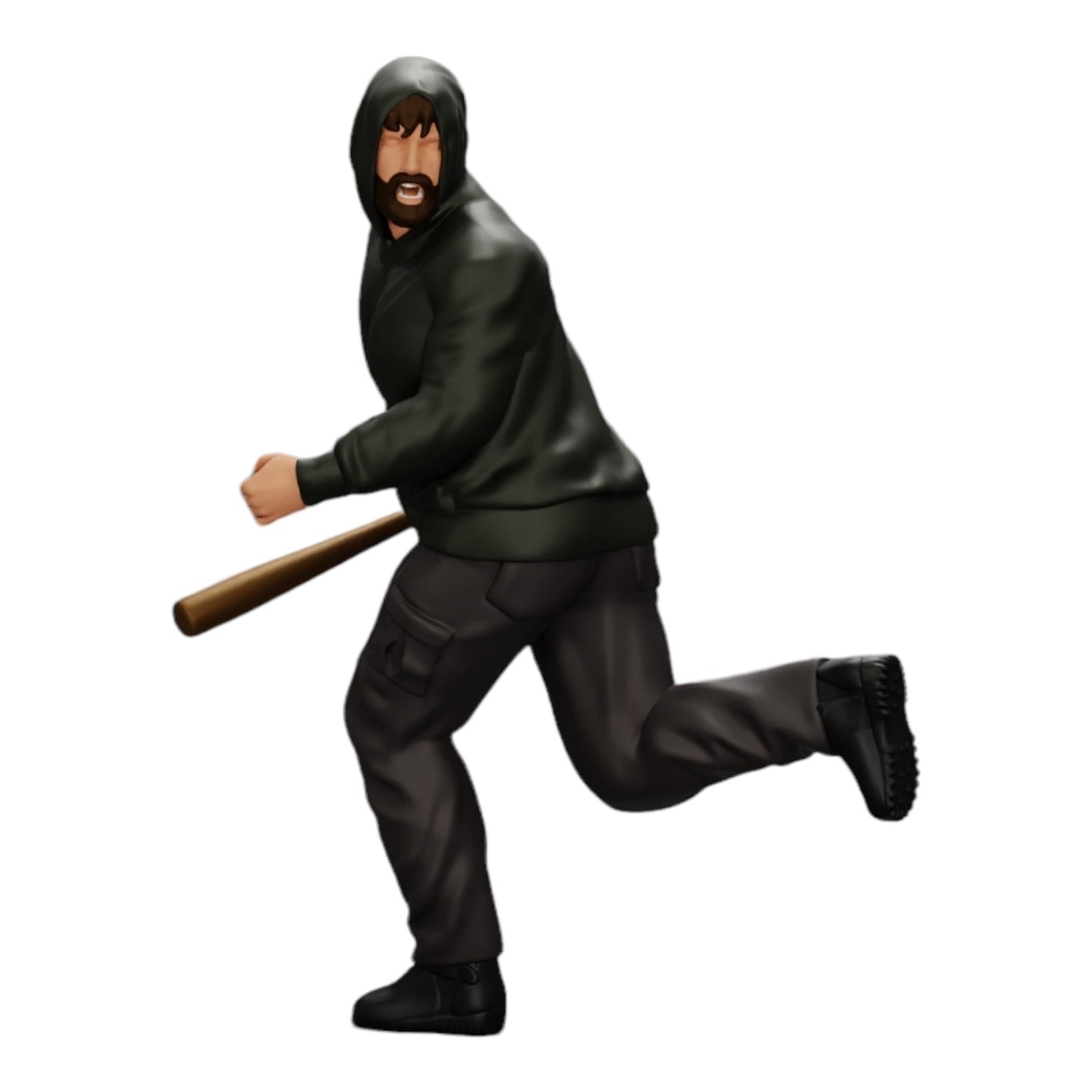 Diorama model building product photo 0: Gangster in hoodie with baseball bat on the run (Ref No. A1)