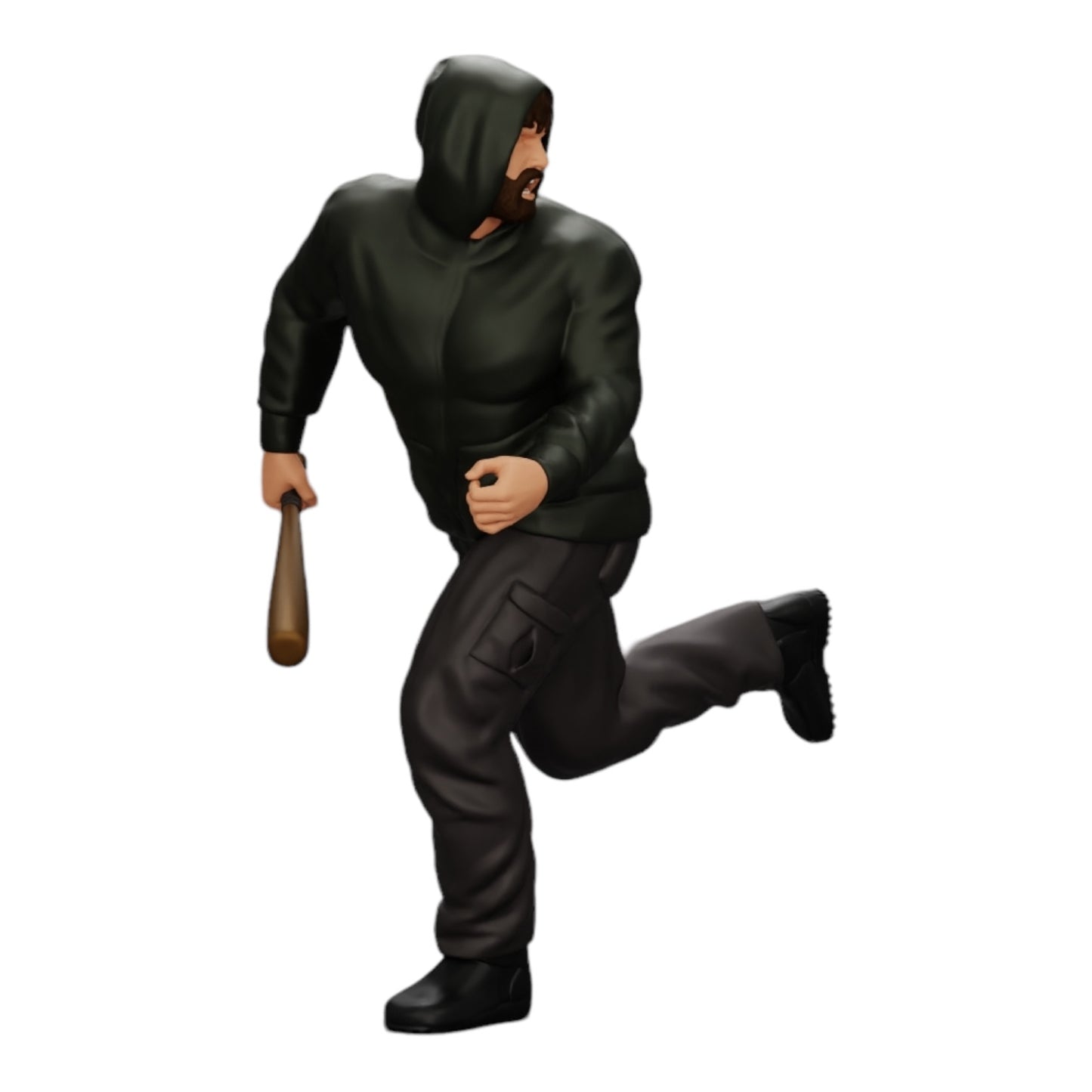 Diorama model building product photo 0: Gangster in hoodie with baseball bat on the run (Ref No. A1)