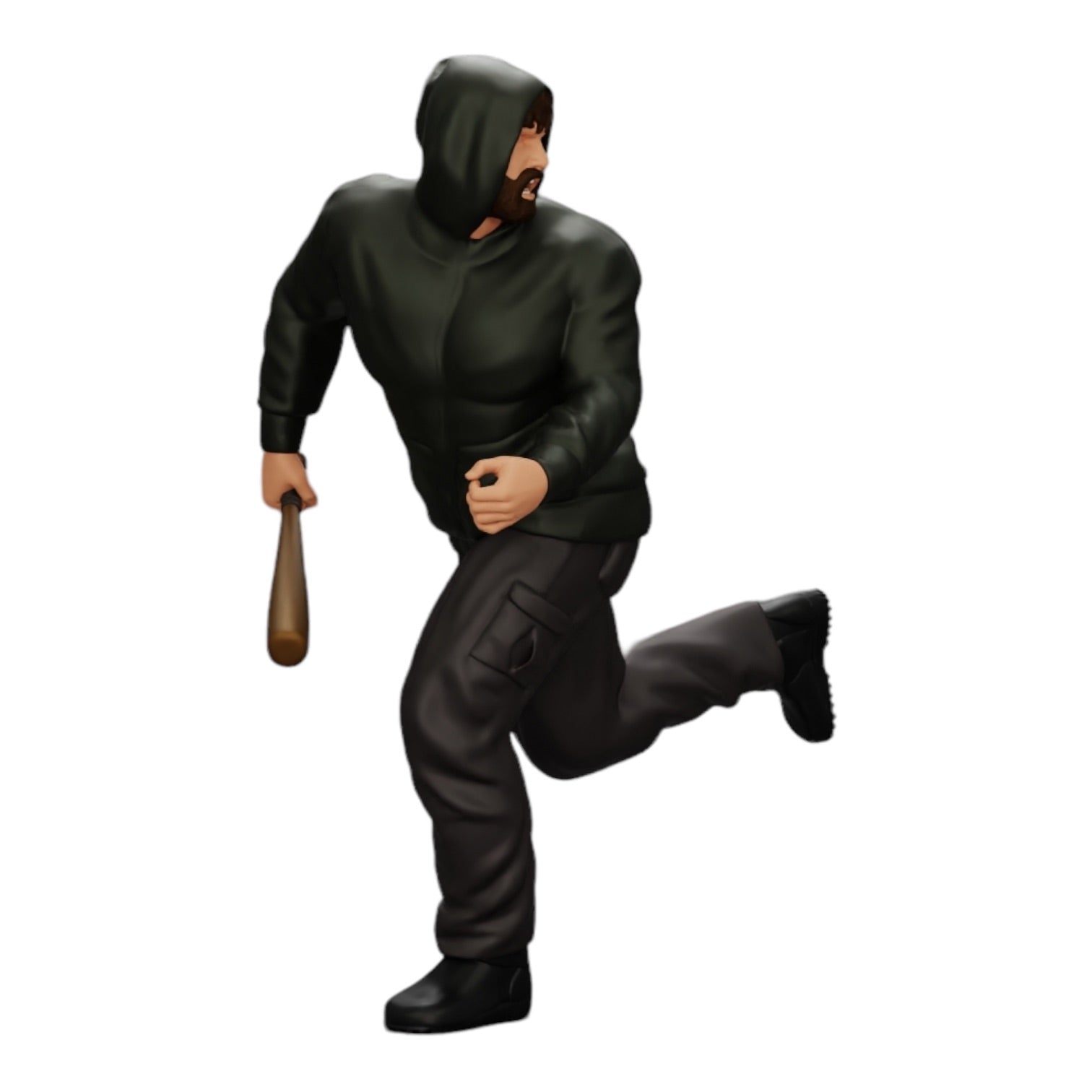 Diorama model building product photo 0: Gangster in hoodie with baseball bat on the run (Ref No. A1)