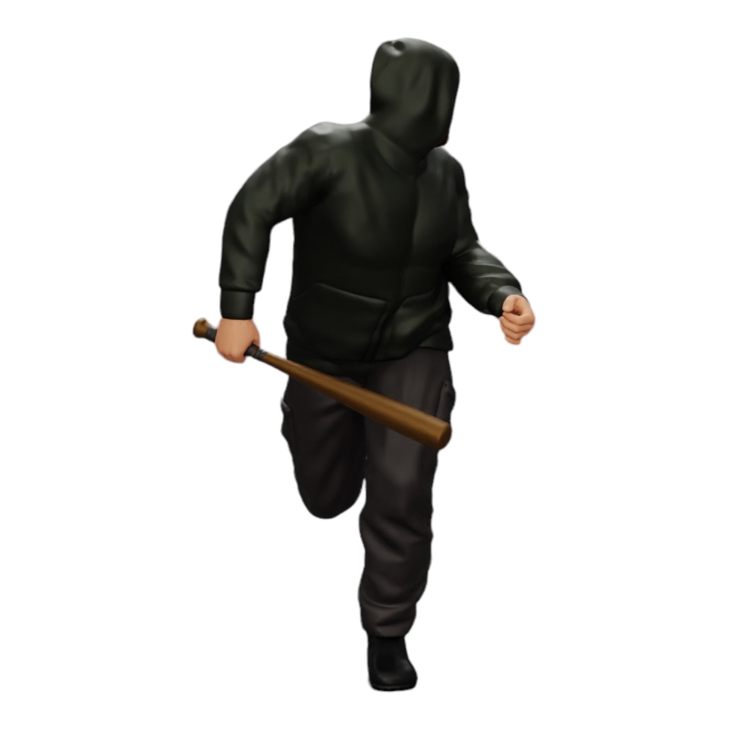 Diorama model building product photo 0: Gangster in hoodie with baseball bat on the run (Ref No. A1)