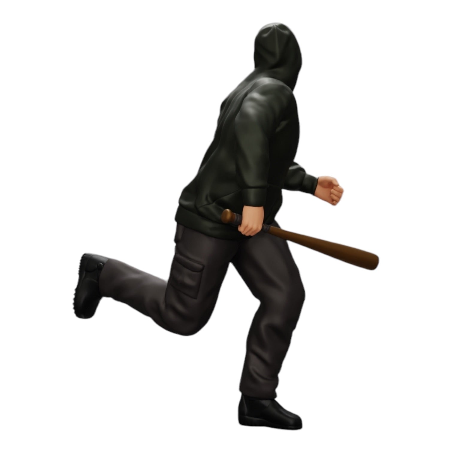 Diorama model building product photo 0: Gangster in hoodie with baseball bat on the run (Ref No. A1)