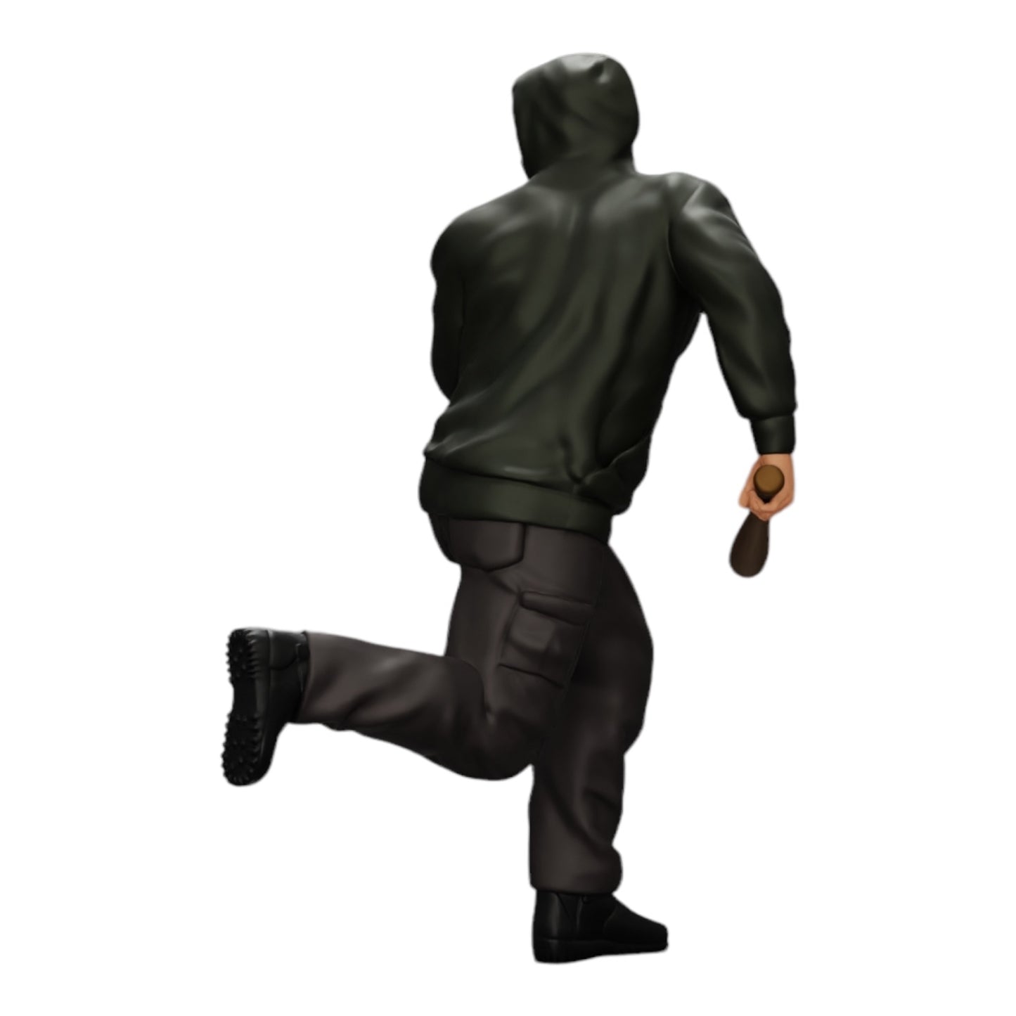 Diorama model building product photo 0: Gangster in hoodie with baseball bat on the run (Ref No. A1)