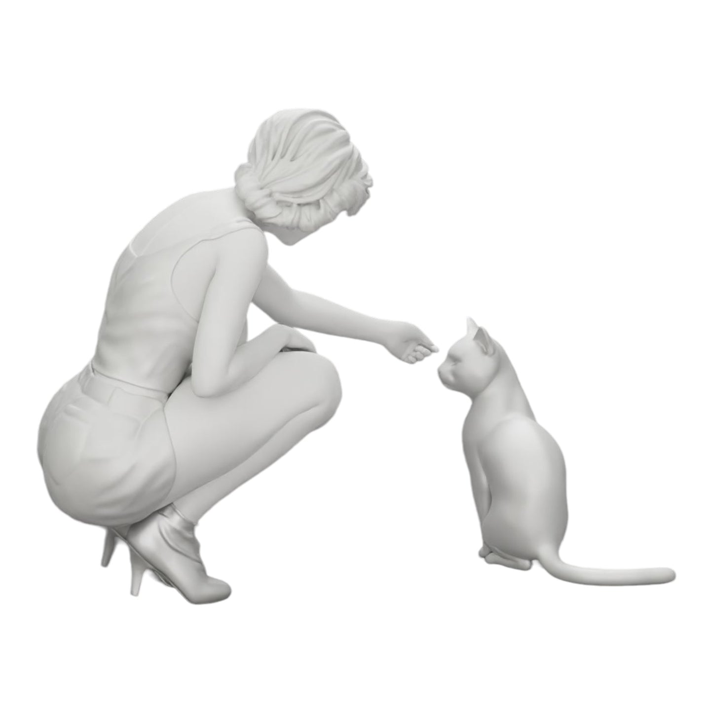 Diorama model building product photo 0: Pretty girl kneeling next to her cat (Ref No. A21)