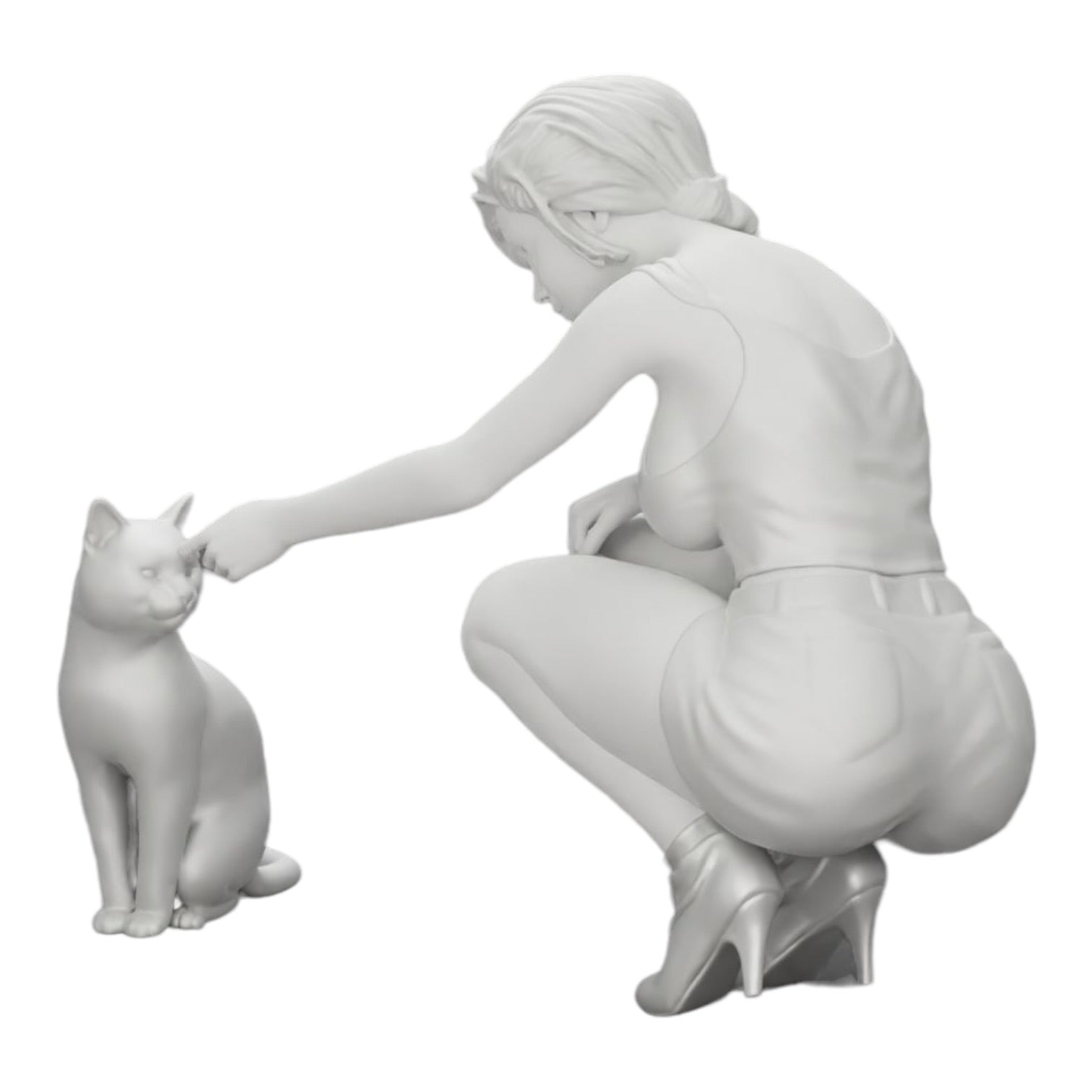 Diorama model building product photo 0: Pretty girl kneeling next to her cat (Ref No. A21)