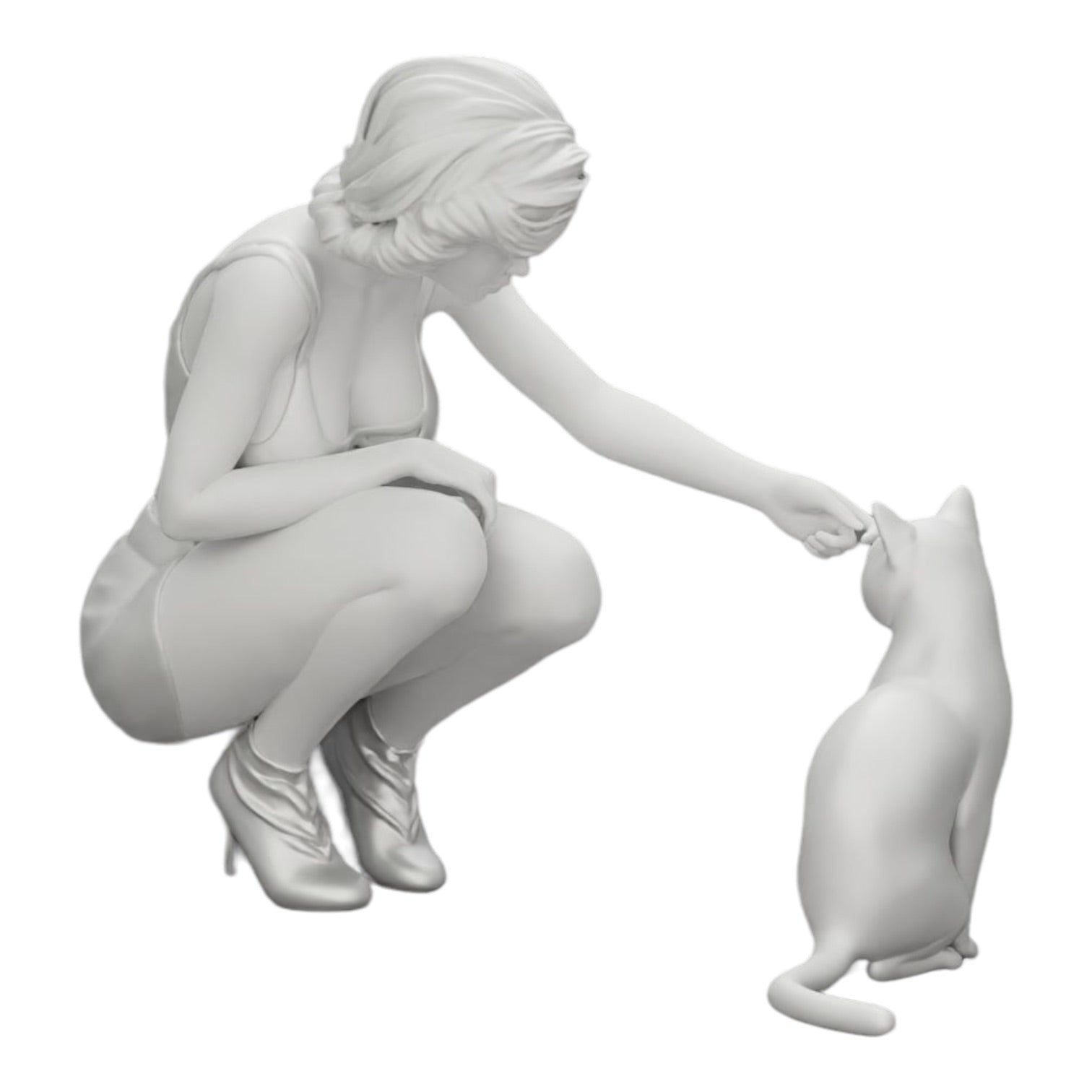 Diorama model building product photo 0: Pretty girl kneeling next to her cat (Ref No. A21)