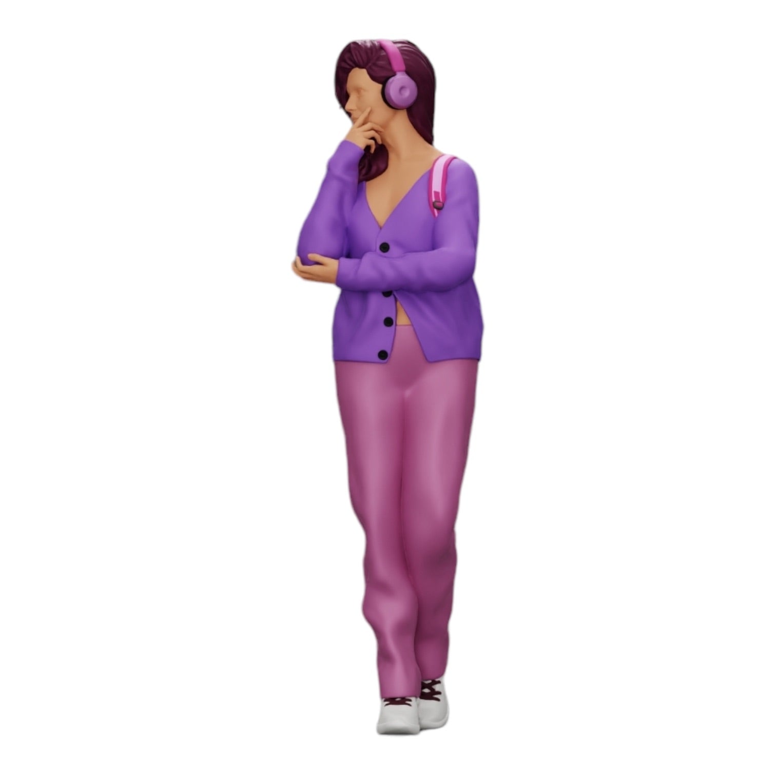 Diorama model building product photo 0: Pensive young woman with headphones and backpack listening to music (Ref No. A25)