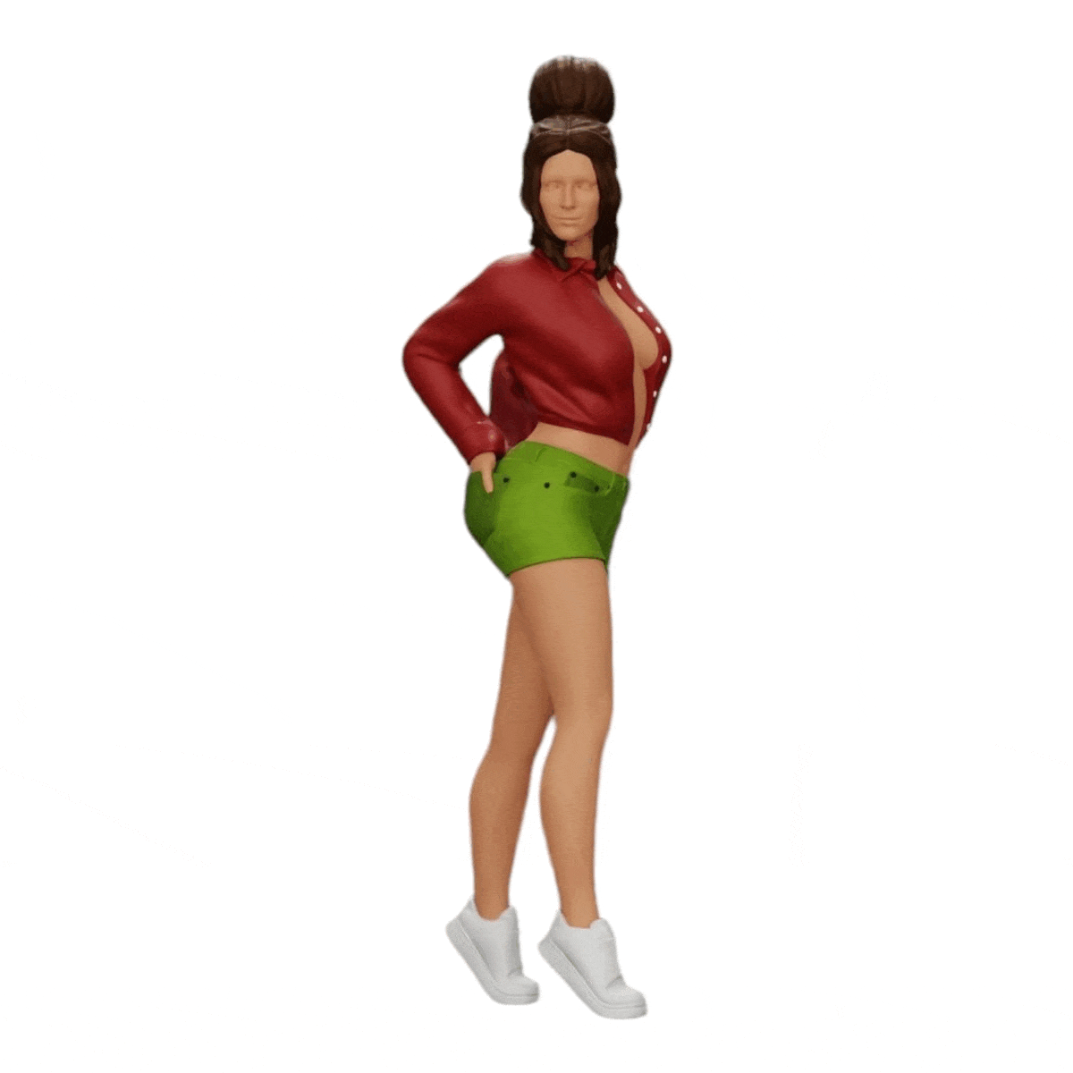 Diorama model building product photo 0: Sexy girl in shorts and open mini shirt with hands in back pocket (Ref No. A38)