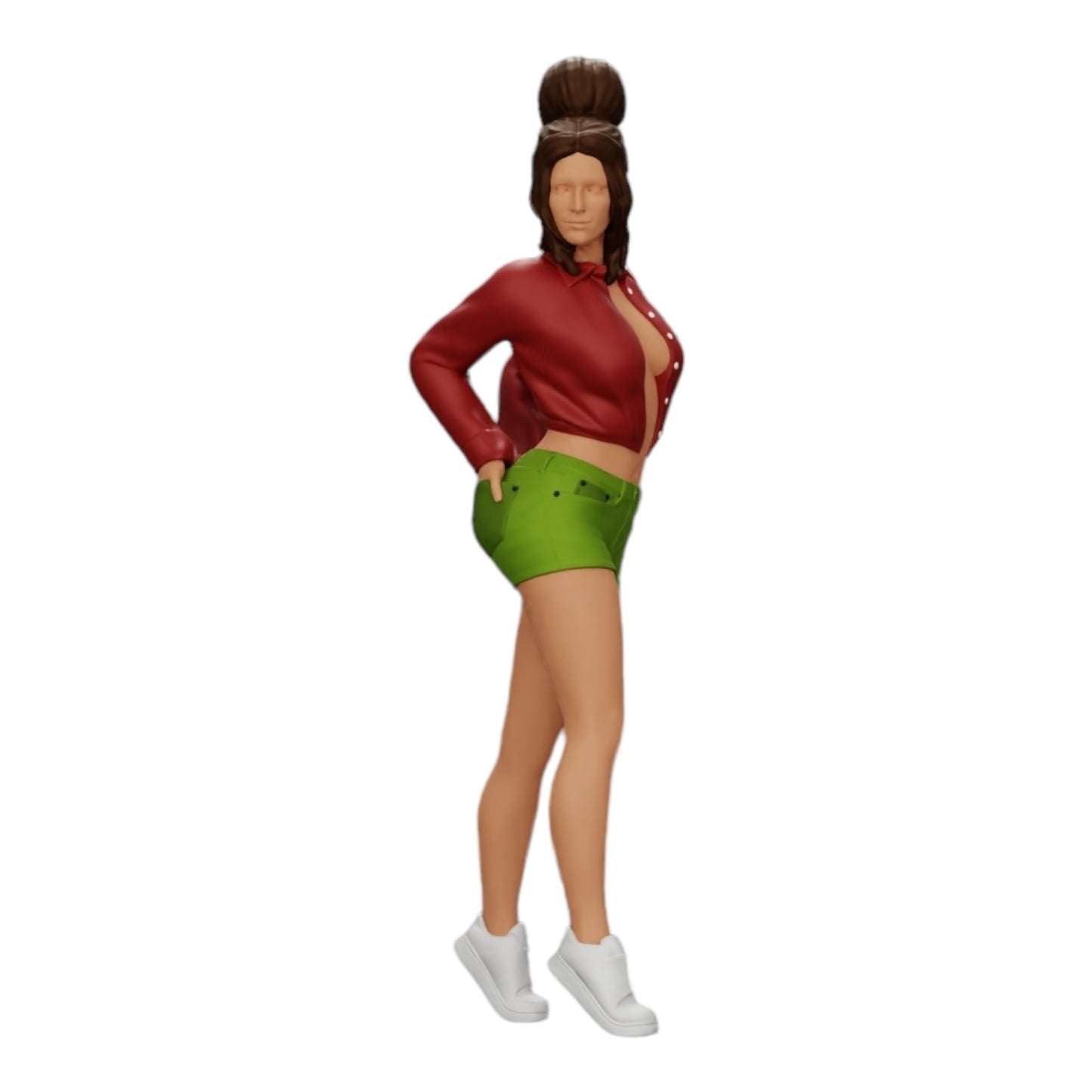 Diorama model building product photo 0: Sexy girl in shorts and open mini shirt with hands in back pocket (Ref No. A38)