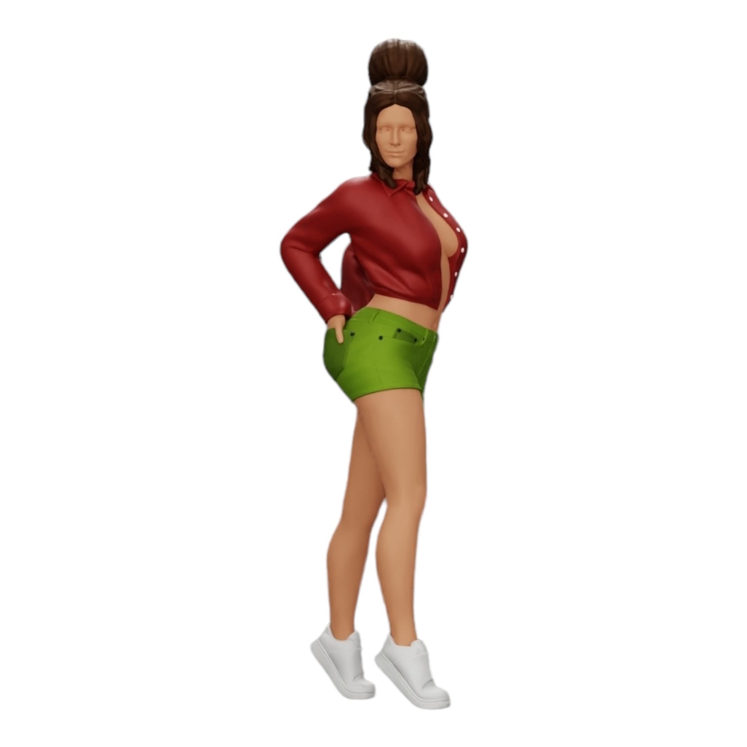 Diorama model building product photo 0: Sexy girl in shorts and open mini shirt with hands in back pocket (Ref No. A38)