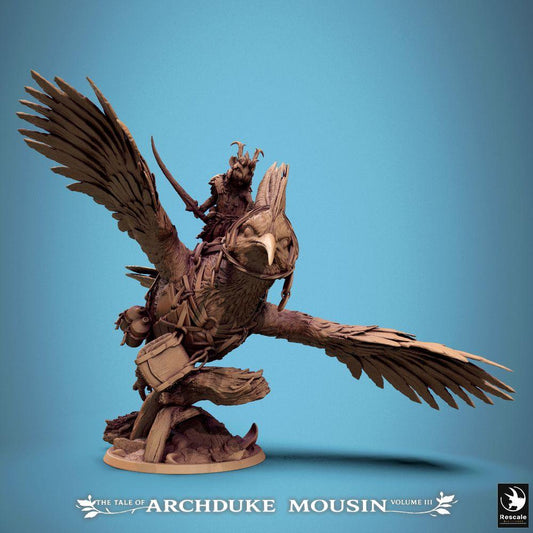 Product photo Tabletop 28mm Lord of the Print (LotP) 0: Tabletop miniature: Mouse Knight on Hoopoe - Bird Rider of the Air Cavalry with Sabre, Skirmish Hero Figure, Beast Rider (25_07_E1)