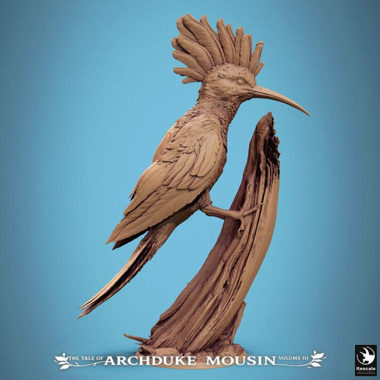 Product photo Tabletop 28mm Lord of the Print (LotP) 0: Tabletop miniature: Hoopoe Spy - Bird creature and totem bird, familiar and scout on log diorama base (25_07_E3)