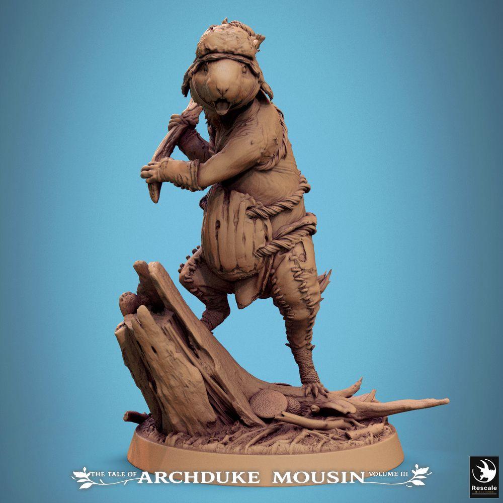 Product photo Tabletop 28mm Lord of the Print (LotP) 0: Tabletop miniature: Lemming Warrior - Rodent Barbarian with Club, Forest Scout, Tribal Fighter (Lemming Attack) (25_07_L1)