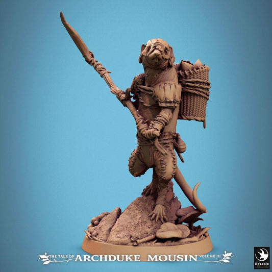 Product photo Tabletop 28mm Lord of the Print (LotP) 0: Fantasy figure: Shrew Guardian with Spear - Mouse Scout, Ranger/Tracker, Beastfolk Adventurer (Etruscan Shrew Guard) (25_07_K5)