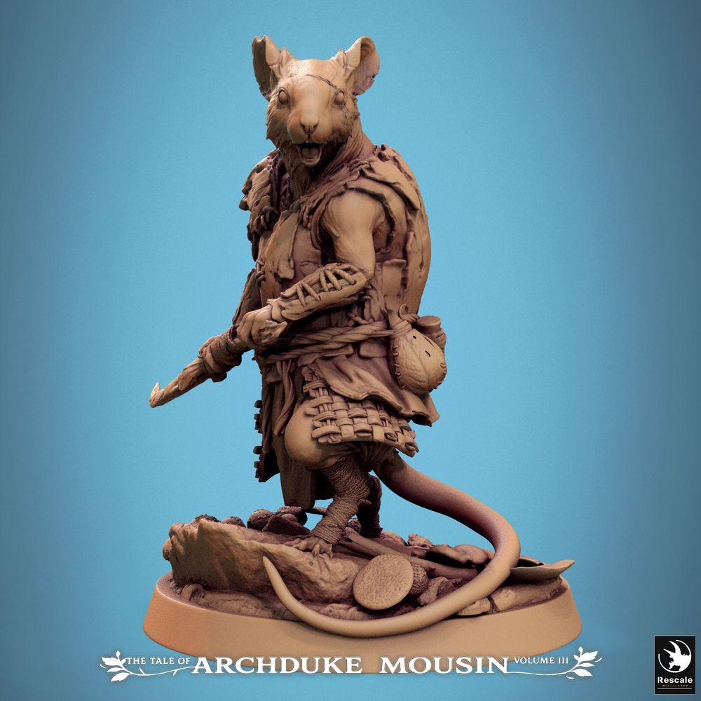 Product photo Tabletop 28mm Lord of the Print (LotP) 0: Tabletop miniature: Ratman Spear Carrier, Mouse Warrior in Assault, Tribal Warrior and Scout (25_07_G1)