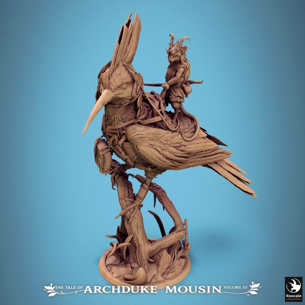 Product photo Tabletop 28mm Lord of the Print (LotP) 2: Tabletop miniature: Bird rider on giant bird (Hoopoe), Rodentfolk ranger and scout, Beast rider (25_07_E5)