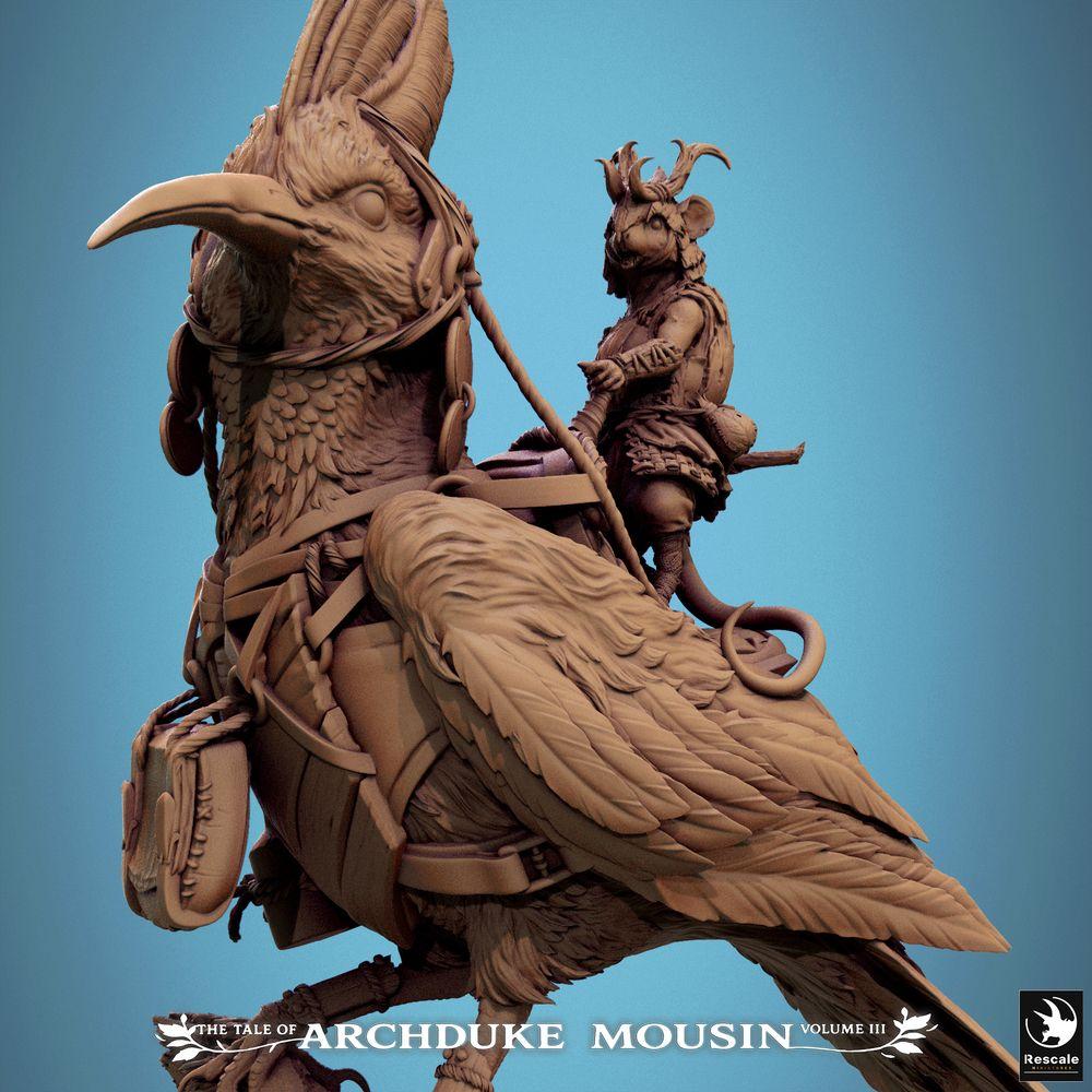 Product photo Tabletop 28mm Lord of the Print (LotP) 4: Tabletop miniature: Bird rider on giant bird (Hoopoe), rodent folk ranger and scout, beast rider (25_07_E5)