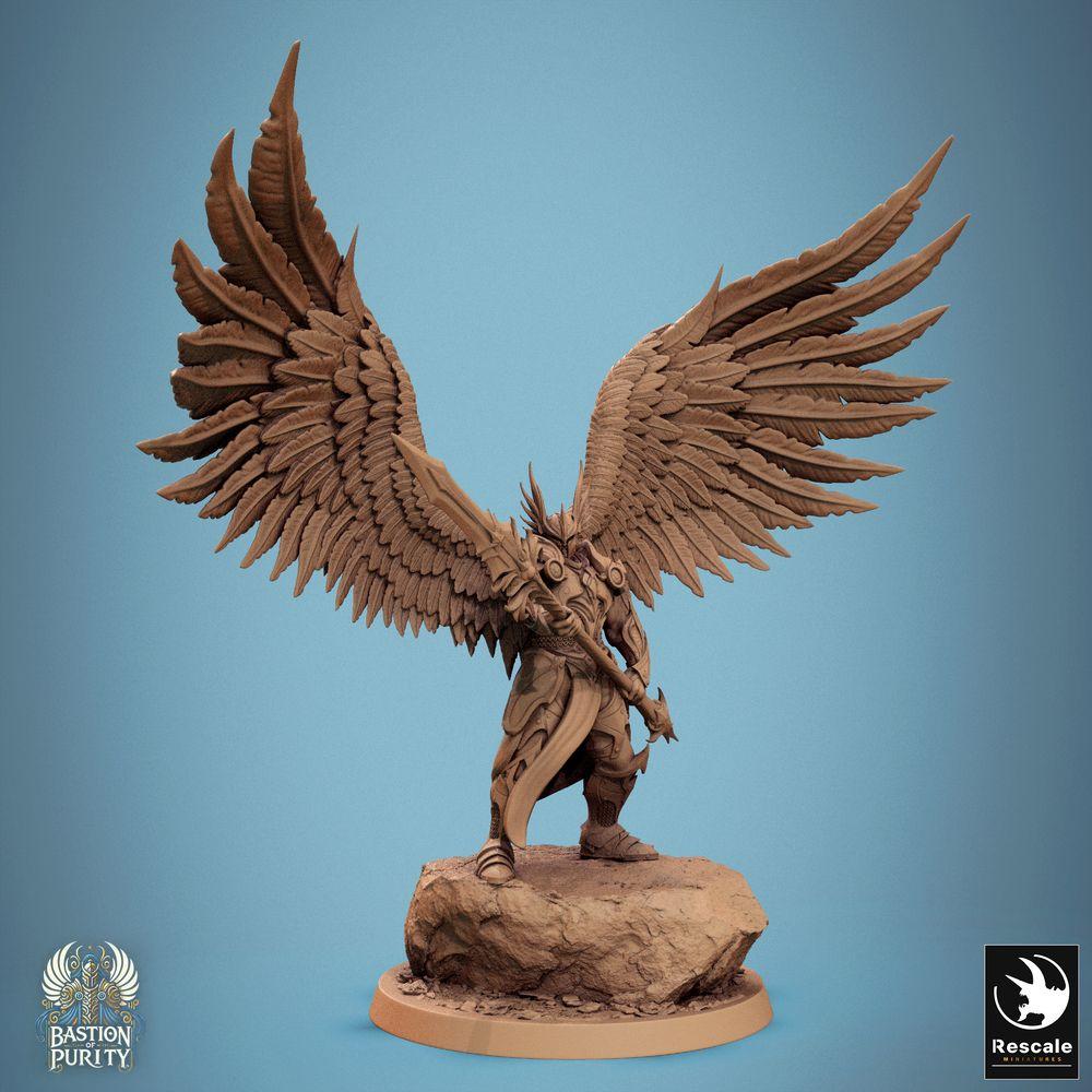 Product photo Tabletop 28mm Lord of the Print (LotP) 0: Fantasy figure: Winged Angel Warrior Seraph, Archangel Champion with Two-Handed Sword, Celestial Paladin (24_09_B3)