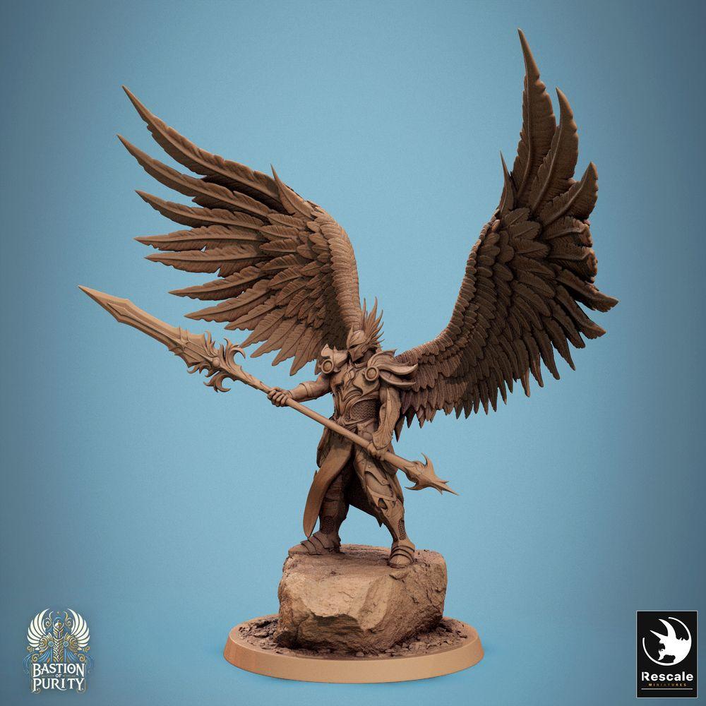 Product photo Tabletop 28mm Lord of the Print (LotP) 0: Fantasy figure: Winged Angel Warrior Seraph, Archangel Champion with Greatsword, Celestial Paladin (24_09_B3)