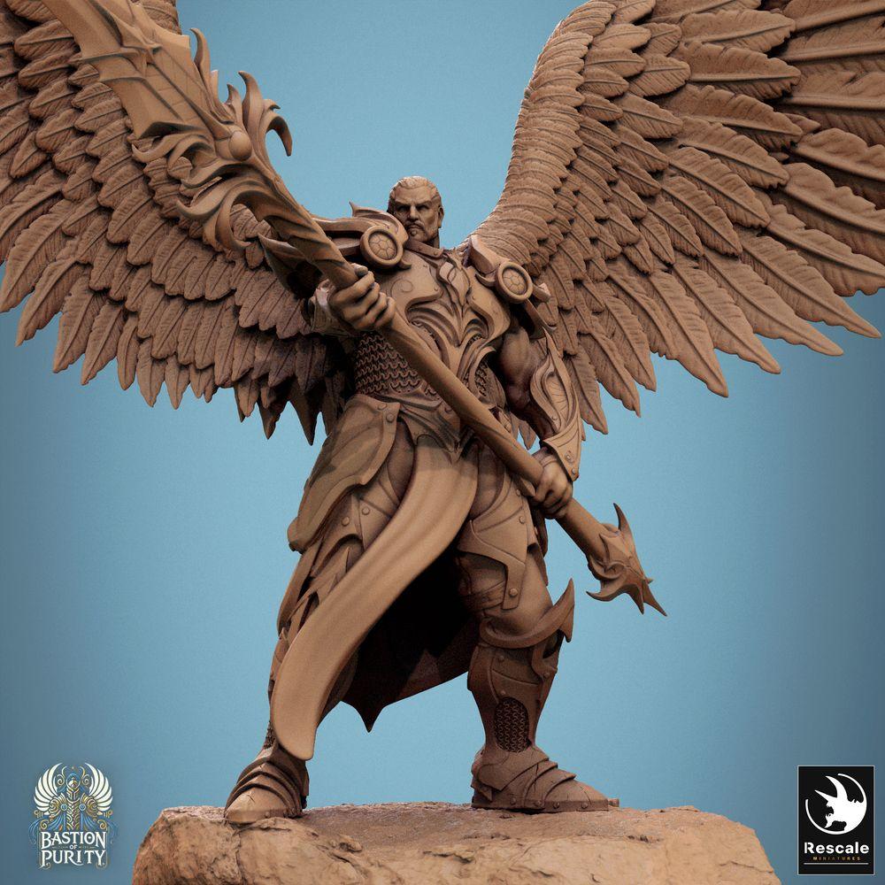 Product photo Tabletop 28mm Lord of the Print (LotP) 0: Fantasy figure: Winged Angel Warrior Seraph, Archangel Champion with Two-Handed Sword, Celestial Paladin (24_09_B3)