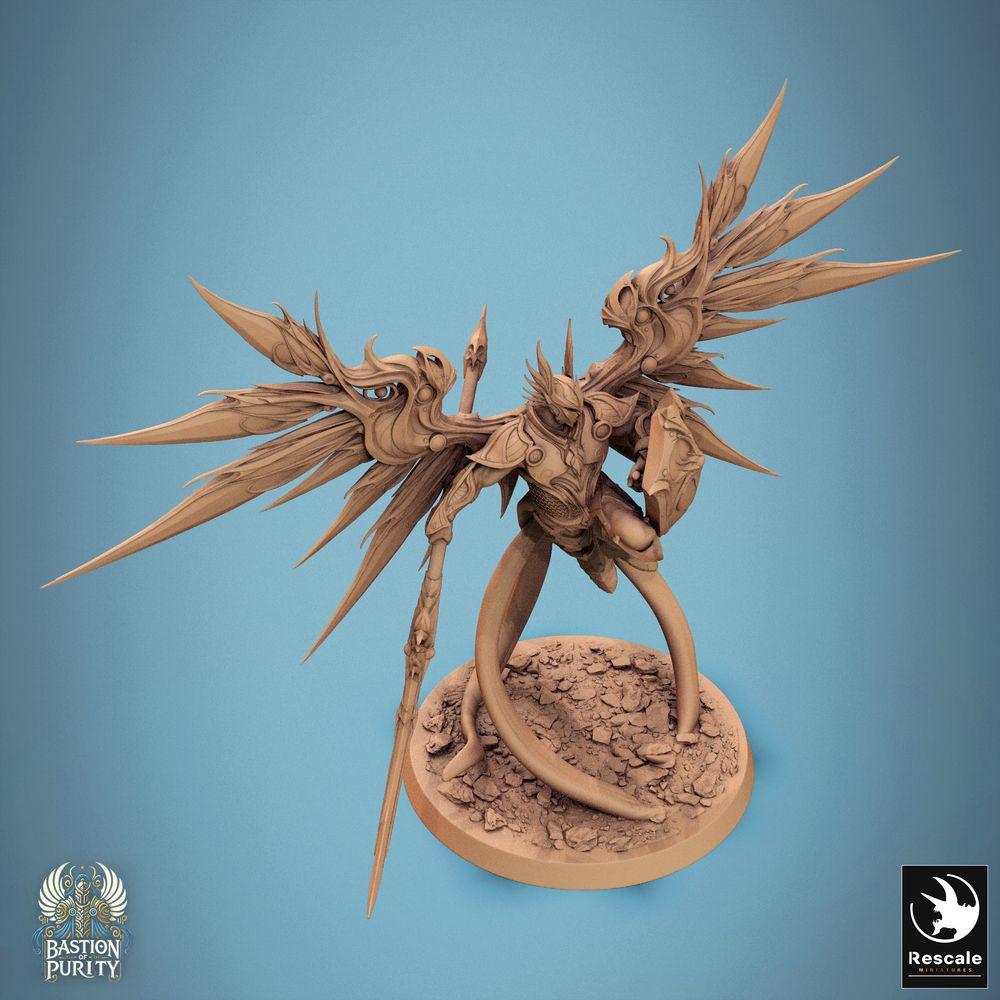Product photo Tabletop 28mm Lord of the Print (LotP) 0: Tabletop miniature: Winged Paladin / Angel Warrior, Sky Knight with longsword and heraldic shield - Aurelian Skyblade (24_09_B5)