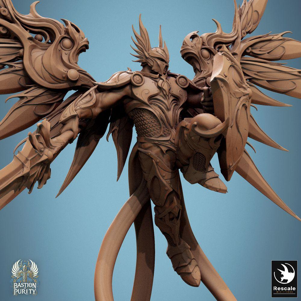 Product photo Tabletop 28mm Lord of the Print (LotP) 0: Tabletop miniature: Winged Paladin / Angelic Warrior, Sky Knight with Longsword and Shield - Aurelian Skyblade (24_09_B5)