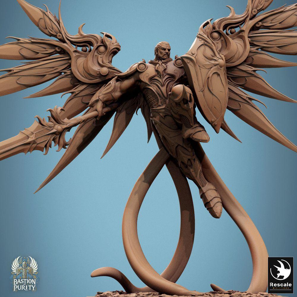 Product photo Tabletop 28mm Lord of the Print (LotP) 0: Tabletop miniature: Winged Paladin / Angel Warrior, Sky Knight with longsword and shield - Aurelian Skyblade (24_09_B5)