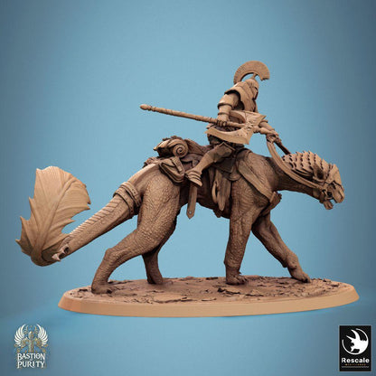 Product photo Tabletop 28mm Lord of the Print (LotP) 0: Tabletop miniature: Lizard Rider, mounted knight/paladin in heavy plate armor with halberd - Reptilian cavalry (24_09_H1)