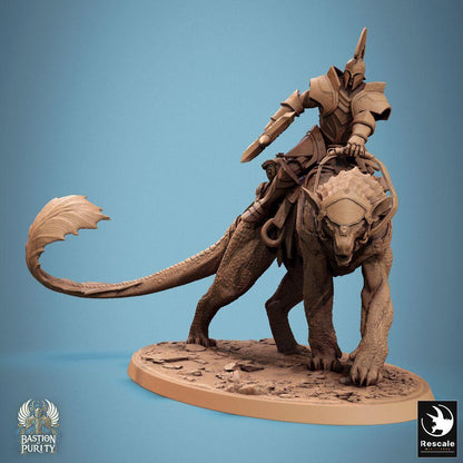 Product photo Tabletop 28mm Lord of the Print (LotP) 0: Tabletop miniature: Lizard Rider, mounted knight/paladin in heavy plate armor with halberd - Reptilian cavalry (24_09_H1)