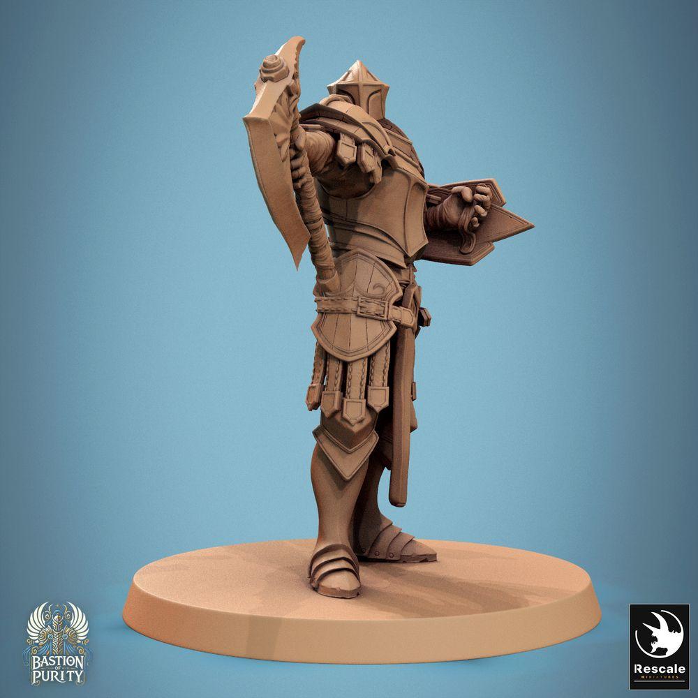 Product photo Tabletop 28mm Lord of the Print (LotP) 0: Tabletop miniature: Fantasy knight paladin with shield and war axe, order knight, temple guardian, elite warrior tank melee fighter, wargaming figure skirmish model (24_09_C12)