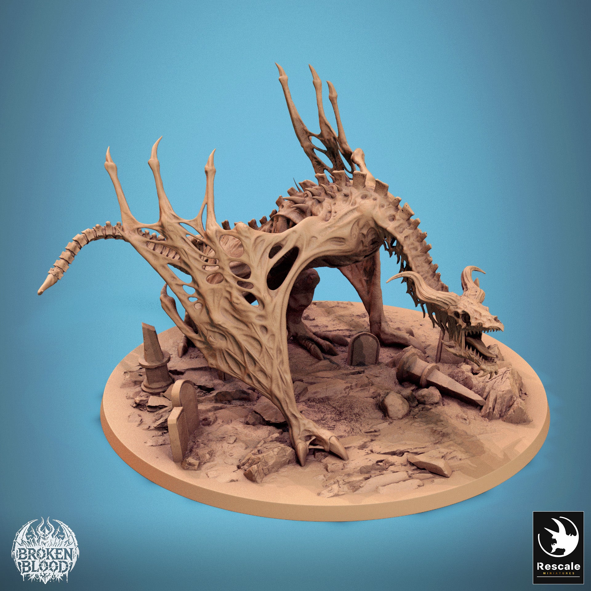 Product photo Tabletop 28mm Lord of the Print (LotP) 0: Tabletop miniature: Undead Skeleton Wyvern, Bone Dragon, and Tomb Beast, Boss Creature - Banish Wyvern (24_11_E1)