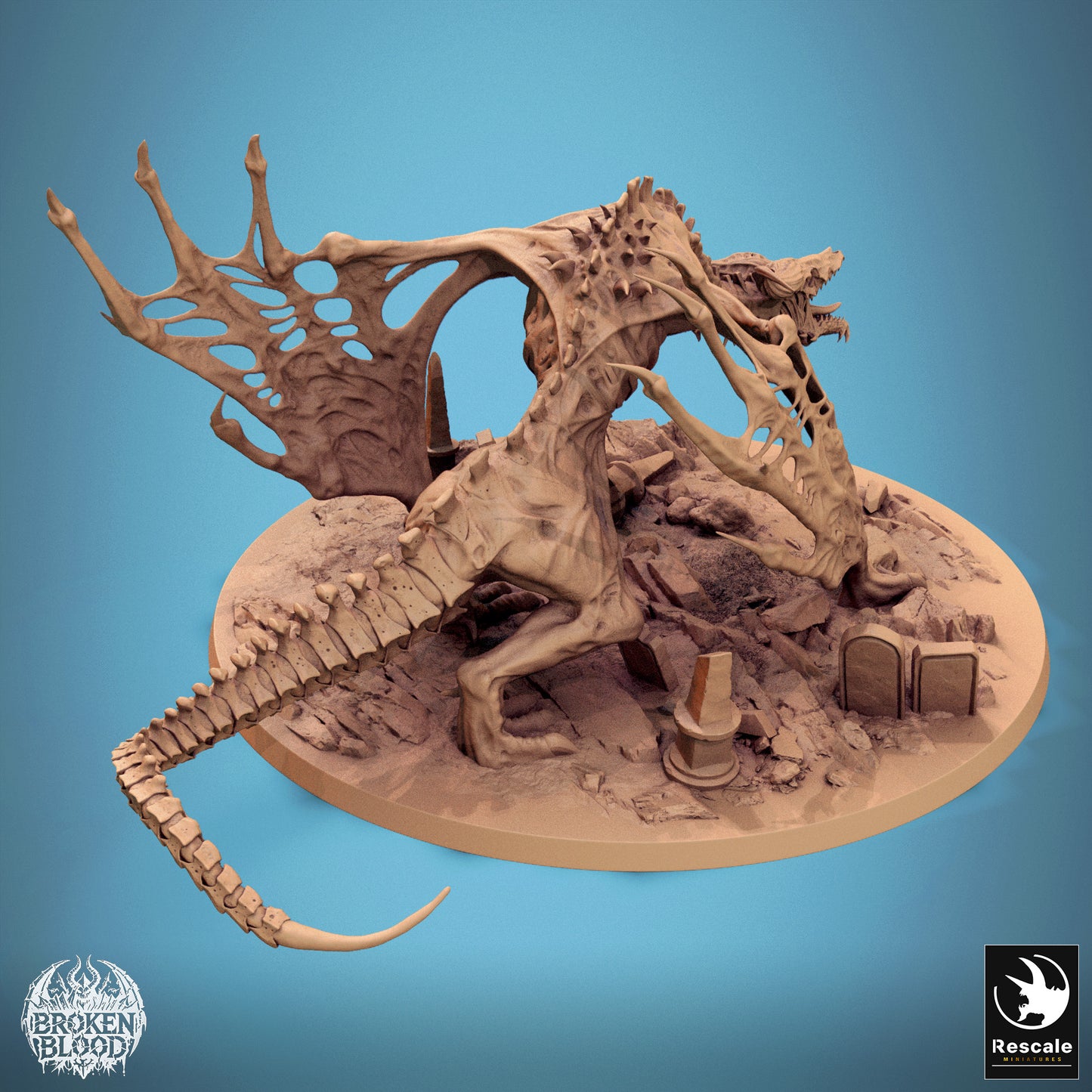 Product photo Tabletop 28mm Lord of the Print (LotP) 1: Tabletop miniature: Undead Skeleton Wyvern, Bone Dragon, and Tomb Beast, Boss Creature - Banish Wyvern (24_11_E1)