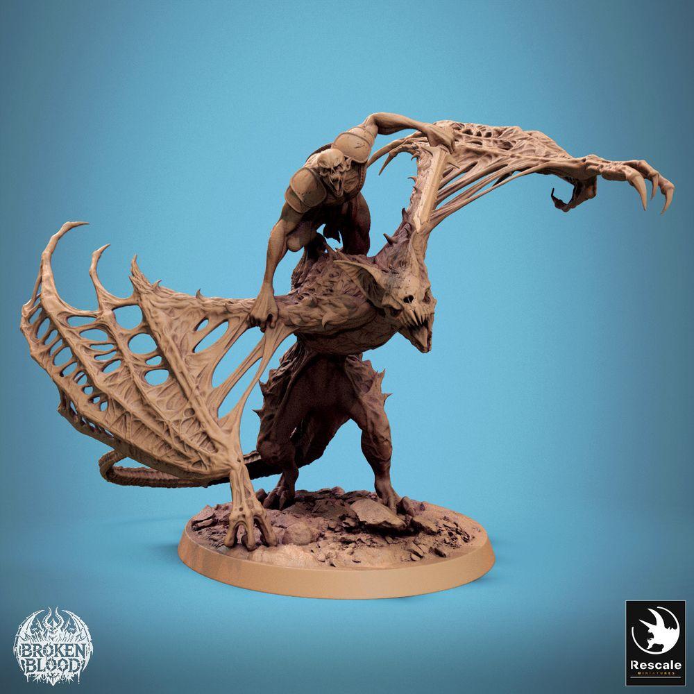 Product photo Tabletop 28mm Lord of the Print (LotP) 0: Tabletop miniature: Demon Rider on Winged Beast, Undead Ghoul Rider, Chaos Cavalry, Terror Flyer Boss Monster (24_11_D1)