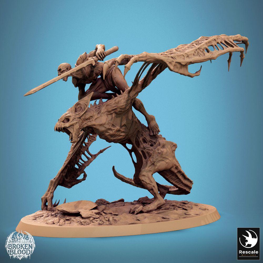Product photo Tabletop 28mm Lord of the Print (LotP) 1: Tabletop miniature: Demon Rider on Winged Beast, Undead Ghoul Rider, Chaos Cavalry, Terror Flyer Boss Monster (24_11_D1)