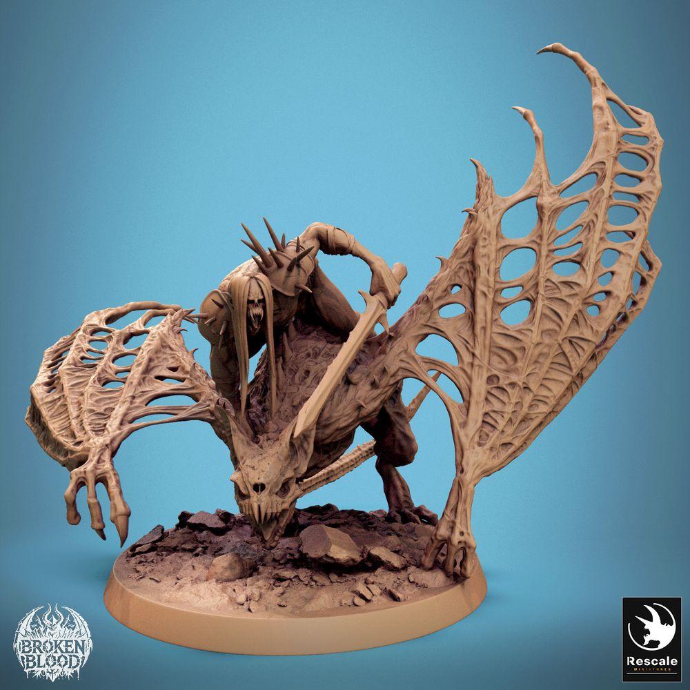 Product photo Tabletop 28mm Lord of the Print (LotP) 0: Tabletop miniature: Undead Dragon Rider on Bone Dragon, Death Knight with Greatsword, Lich Lord Necromancer, Boss Monster (24_11_D3)