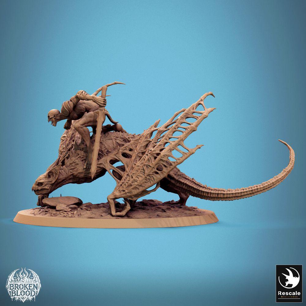 Product photo Tabletop 28mm Lord of the Print (LotP) 1: Tabletop miniature: Demon Rider on Bat Beast, Gargoyle Lord with Skull Mask and Polearm, Hell Hunter Monster Rider (24_11_D9)