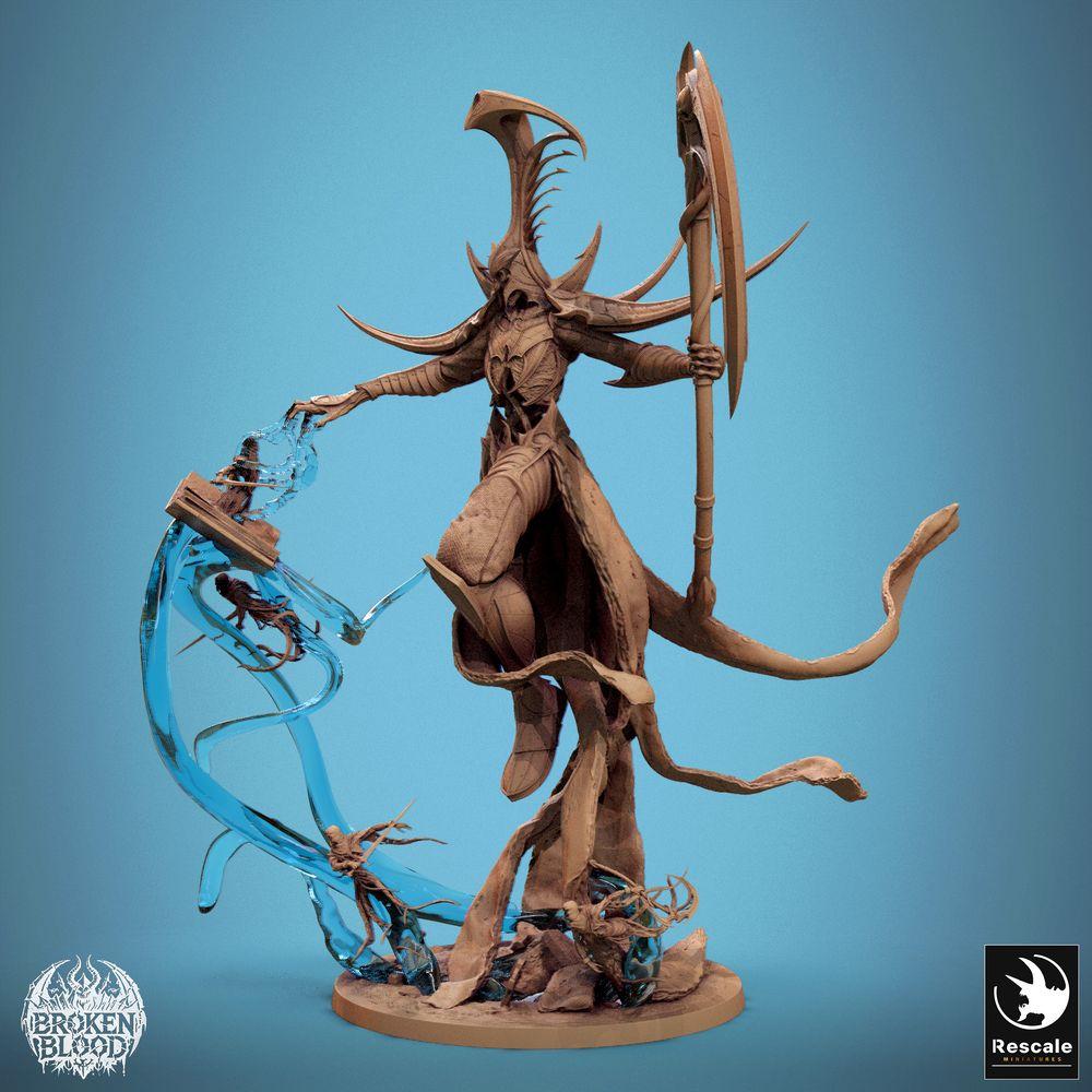 Product photo Tabletop 28mm Lord of the Print (LotP) 1: Tabletop miniature: Demon Lord Velkaran the Fallen, Abyss Summoner & Scythe Master with dual-bladed scythe, Chaos Champion, Boss miniature (24_11_G)