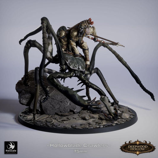 Product photo Tabletop 28mm Lord of the Print (LotP) 0: Tabletop miniature: Dark Elf Spear Rider on Arachnid Monster, Spider/Crab Mount with Claws, Spear/Glaive, Monster Rider, Boss Monster (26_03_F5)