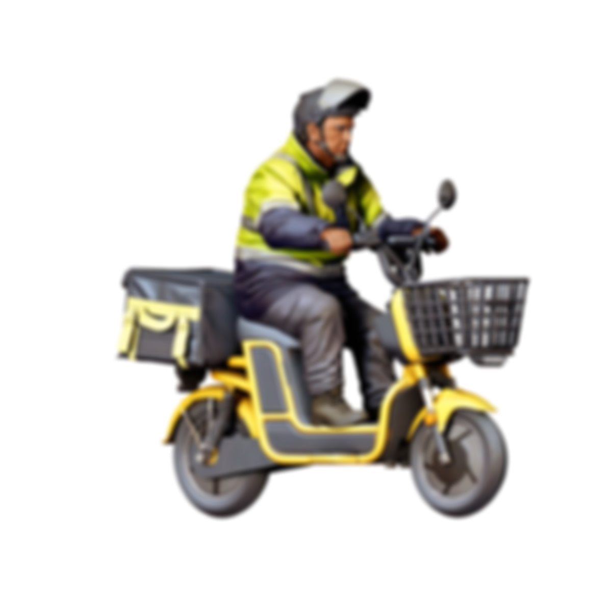 Diorama model-making product photo 2: Seated figure: delivery driver on scooter with front basket & transport box (Ref. No. 518)