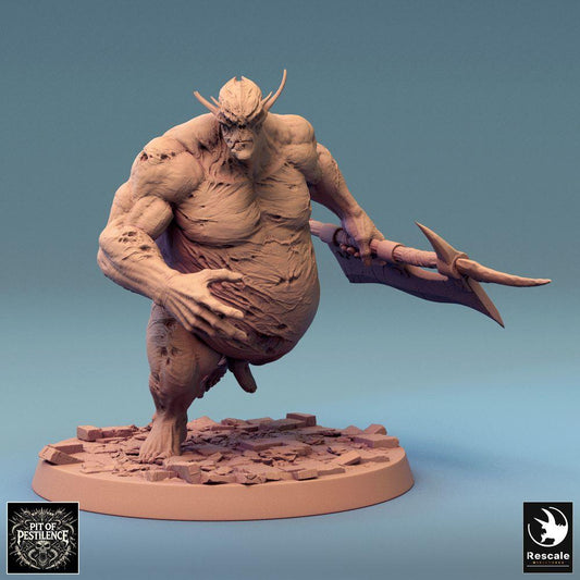 Product photo Tabletop 28mm Lord of the Print (LotP) 0: Tabletop miniature: Demon Ogre Executioner with Hook Halberd, monstrous infantry, Ogre Lord, boss monster (24_08_D11)